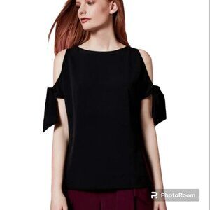 Ted Baker Yaele Black Cold-Shoulder Blouse Short Tie Sleeves Cocktail Top Tee